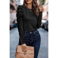 Azura Exchange Buttoned Puff Long Sleeve Sheath Top - L thumbnail