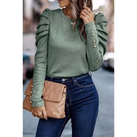 Azura Exchange Buttoned Puff Long Sleeve Sheath Top - L thumbnail