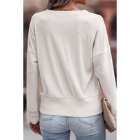 Azura Exchange White Ribbed Texture Lace Trim V Neck Top - L thumbnail