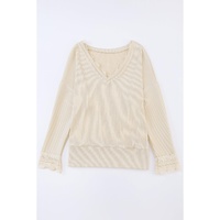 Azura Exchange Lace Trim V Neck Long Sleeve Top - M thumbnail
