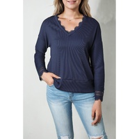 Azura Exchange Ribbed Texture V Neck Long Sleeve Top - M thumbnail