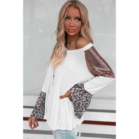 White Sequin Patchwork Bell Sleeve V Neck Tunic Top - M thumbnail