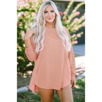 Crinkle Splicing Raw Hem High Low Oversized Blouse - L thumbnail