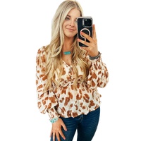 Azura Exchange Leopard Jacquard Puff Sleeve Peplum Blouse - XL thumbnail