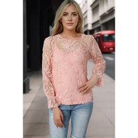 Azura Exchange Mesh Top with Ruffled Sleeves and Floral Detailing - L thumbnail