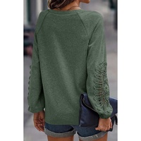 Green Crochet Lace Patch Raglan Sleeve Top - S thumbnail