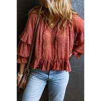 Azura Exchange Swiss Dot Lace Up V Neck Ruffled Blouse - M thumbnail