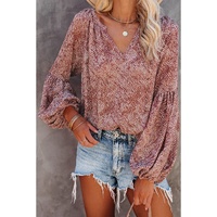 Azura Exchange Pleated Lantern Sleeve Abstract Print Blouse - M thumbnail