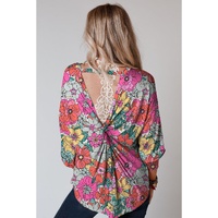 Azura Exchange Floral Long Sleeve Top with Twisted Hollow-out Back - XL thumbnail