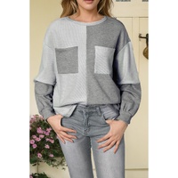 Gray Contrast Patchwork Double Chest Pocket Top - S thumbnail