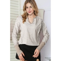 White Leopard Striped Patch Thumbhole Sleeve Top - M thumbnail