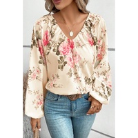 Azura Exchange Floral Print V-Neck Lantern Sleeve Blouse - L thumbnail