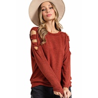 Orange Cutout Cold Shoulder Long Sleeve Top - M thumbnail