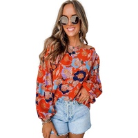 Azura Exchange Floral Print Ruffle Puff Sleeve Blouse - L thumbnail