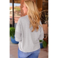 Gray Waffle Patchwork Dolman Sleeve Henley Top - L thumbnail