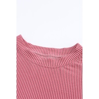 Pink Color Block Long Sleeve Ribbed Loose Top - M thumbnail