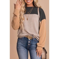 Azura Exchange Color Block Long Sleeve Ribbed Loose Top - S thumbnail