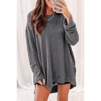 Gray Waffle Knit High Slits Oversized Top - 2XL thumbnail