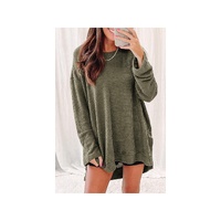 Azura Exchange Oversized Green Waffle Knit High Slits Top - M thumbnail