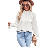 Azura Exchange Frilled Mock Neck Ripple Sleeve Blouse - L thumbnail