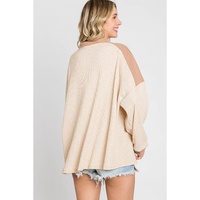 Apricot Oversized Knit Top With Waffle Contrast - L thumbnail