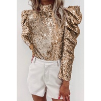 Azura Exchange Sequin Mock Neck Bubble Sleeve Top - S thumbnail