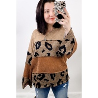 Azura Exchange Leopard Colorblock Patchwork Knit Top - L thumbnail