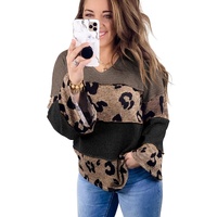 Multicolour Colorblock Patchwork V-Neck Loose Sleeve Knit Top - L thumbnail