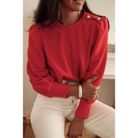 Red Button Tab Detail Long Sleeve Top - XL thumbnail