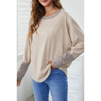 Khaki Contrast Cuffs Batwing Sleeve Loose Top - XL thumbnail