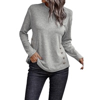 Gray Side Buttons Crew Neck Knit Top - S thumbnail