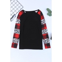 Azura Exchange Plaid & Leopard Print Off Shoulder Top - S thumbnail