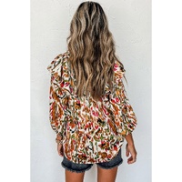 Multicolour Abstract Print 3/4 Puff Sleeve Ruffle Blouse - M thumbnail