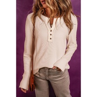 Beige Waffle Knit Textured Henley Top - XL thumbnail
