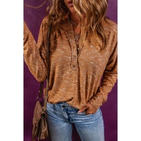 Mustard Rib Knit Drop Shoulder Long Sleeve Henley Top - L thumbnail