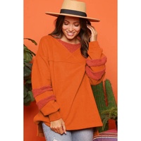 Carrot Fleece Patchwork Side Slits High Low Sweatshirt - L thumbnail