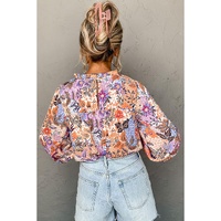 Multicolour Floral Bishop Sleeve Frilled Round Neck Blouse - S thumbnail