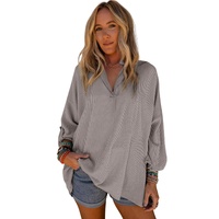 Philippine Gray Ribbed Roll-tab Sleeve Oversize Top - L thumbnail