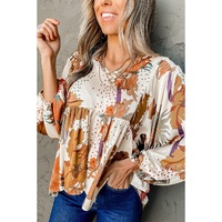Multicolour Floral Print V Neck Babydoll Blouse - M thumbnail