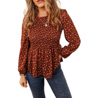 Boho Floral Smocked Bust Ruffled Peplum Blouse - S thumbnail