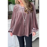 Rose Tan Button Keyhole Back Velvet Swing Top - M thumbnail