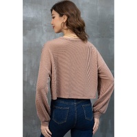 Khaki Game Day Graphic Crop Rugby Football Corded Knit Top - L thumbnail