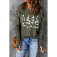 Green Merry Christmas Trees Thumbhole Sleeve Graphic Tee - L thumbnail