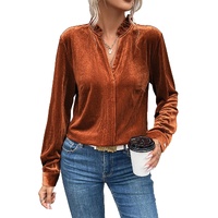 Gold Flame Frilled Collar Velvet Shirt - L thumbnail