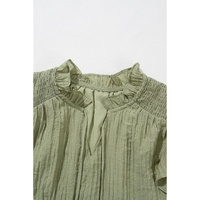 Meadow Mist Green V Neck Flutter Sleeve Textured Blouse - L thumbnail