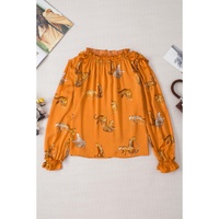 Orange Cheetah Printed Ruffled Sleeve Blouse - L thumbnail