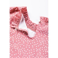 Pink Polka Dots Ruffle Flutter Sleeve Frilled Neck Blouse - L thumbnail