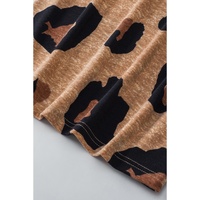 Light French Beige Leopard Folded Short Sleeve Buttoned V Neck Blouse - S thumbnail