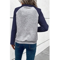 Gray Textured Contrast Splicing Raglan Sleeve Top - S thumbnail