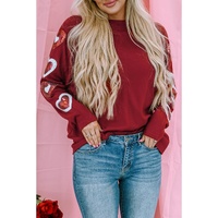 Red Sequined Heart Printed Sleeves Valentine Fashion Top - L thumbnail